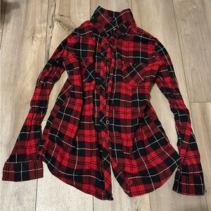 Hot Topic 100% Cotton Red and Black Plaid Button-Up Shirt